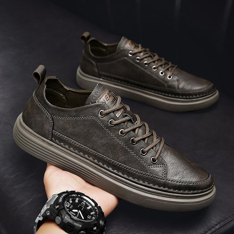 Men's Shoes New Autumn Breathable Waterproof Anti-skateboard Shoes Men's Casual Leather Shoes Black Work Labor Insurance