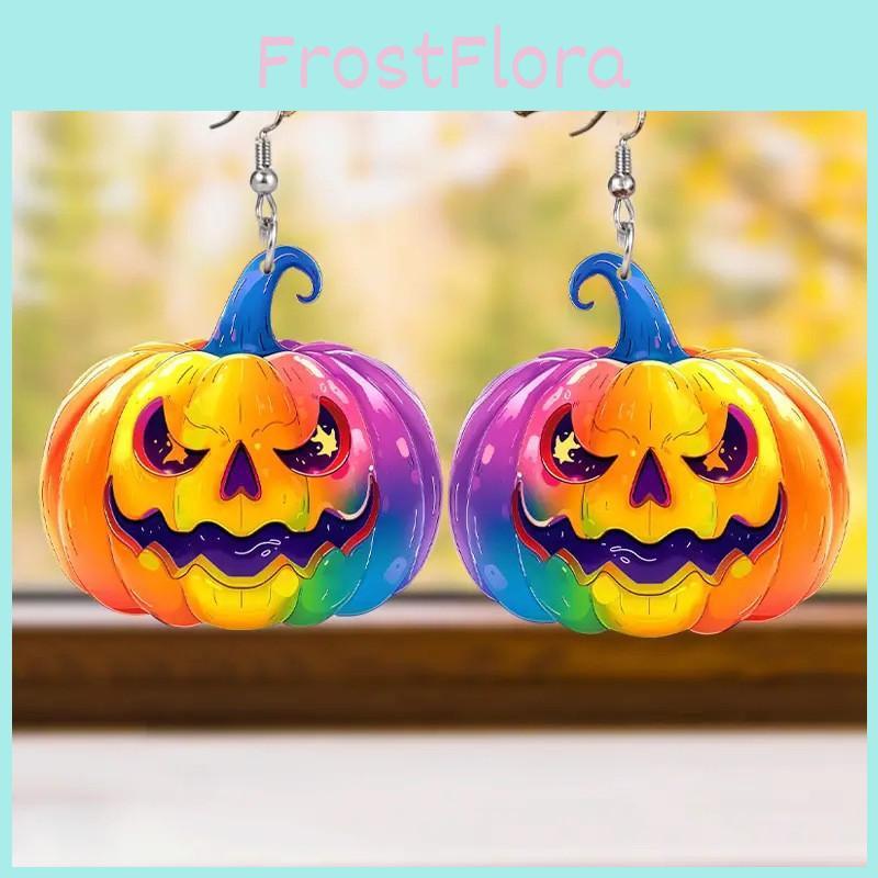 Creative Halloween Themed Colorful Pumpkin Pattern Women Acrylic Earrings For Party Fashion Accessories