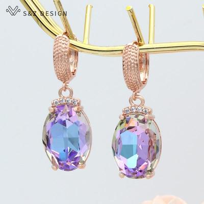 Fashion Large Oval Crystal Drop Earrings For Women Wedding Elegant Rose Gold Color Cubic Zirconia Eardrop Jewelry