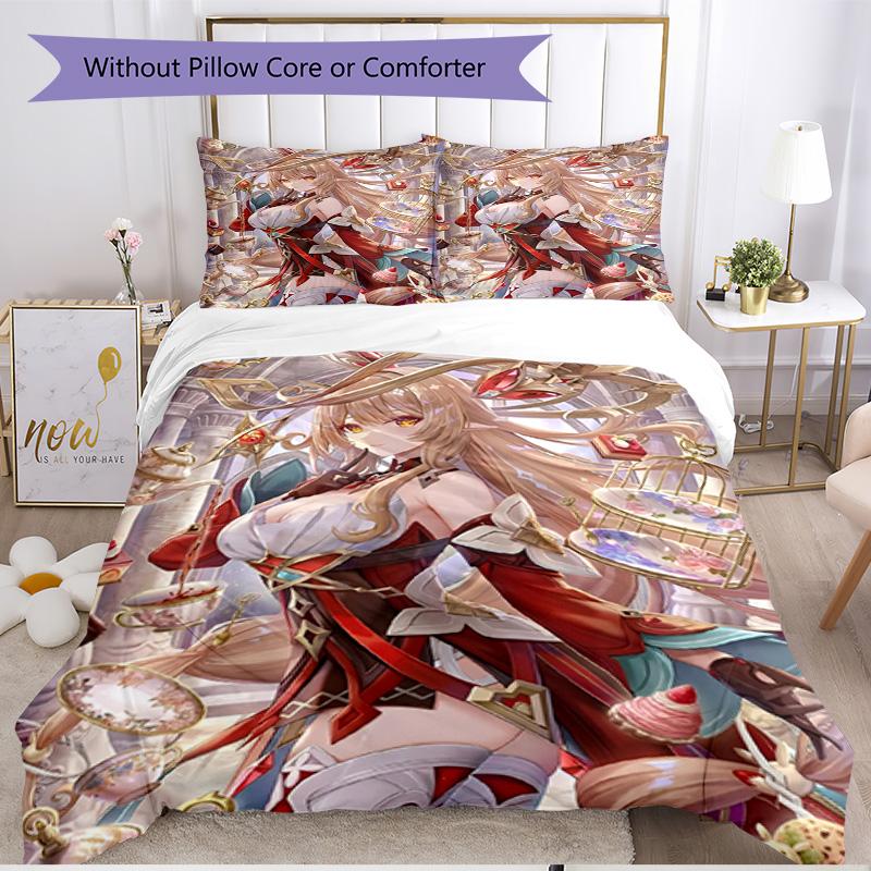 3pcs Duvet Cover Set (1*Duvet Cover + 2*Pillowcase, Without Core), Genshin Impact Print Soft All‑Season Bedding Set, Home Bedroom Decor Gift