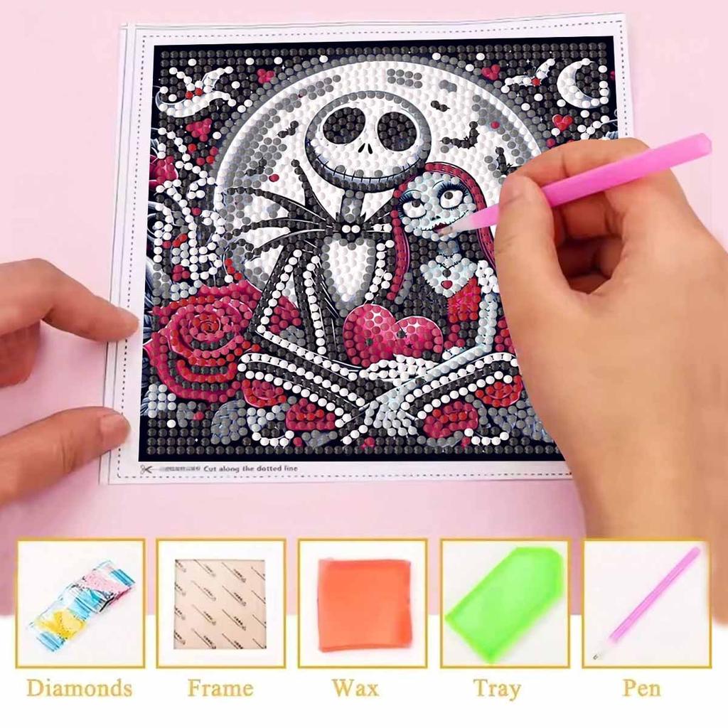 DIY Diamond Painting Kit with Frame,Skeleton Love Full Circle Mosaic 5D DIY Cross Stitch Kit Home Decoration with Frame, Handicraft Hobby Collection