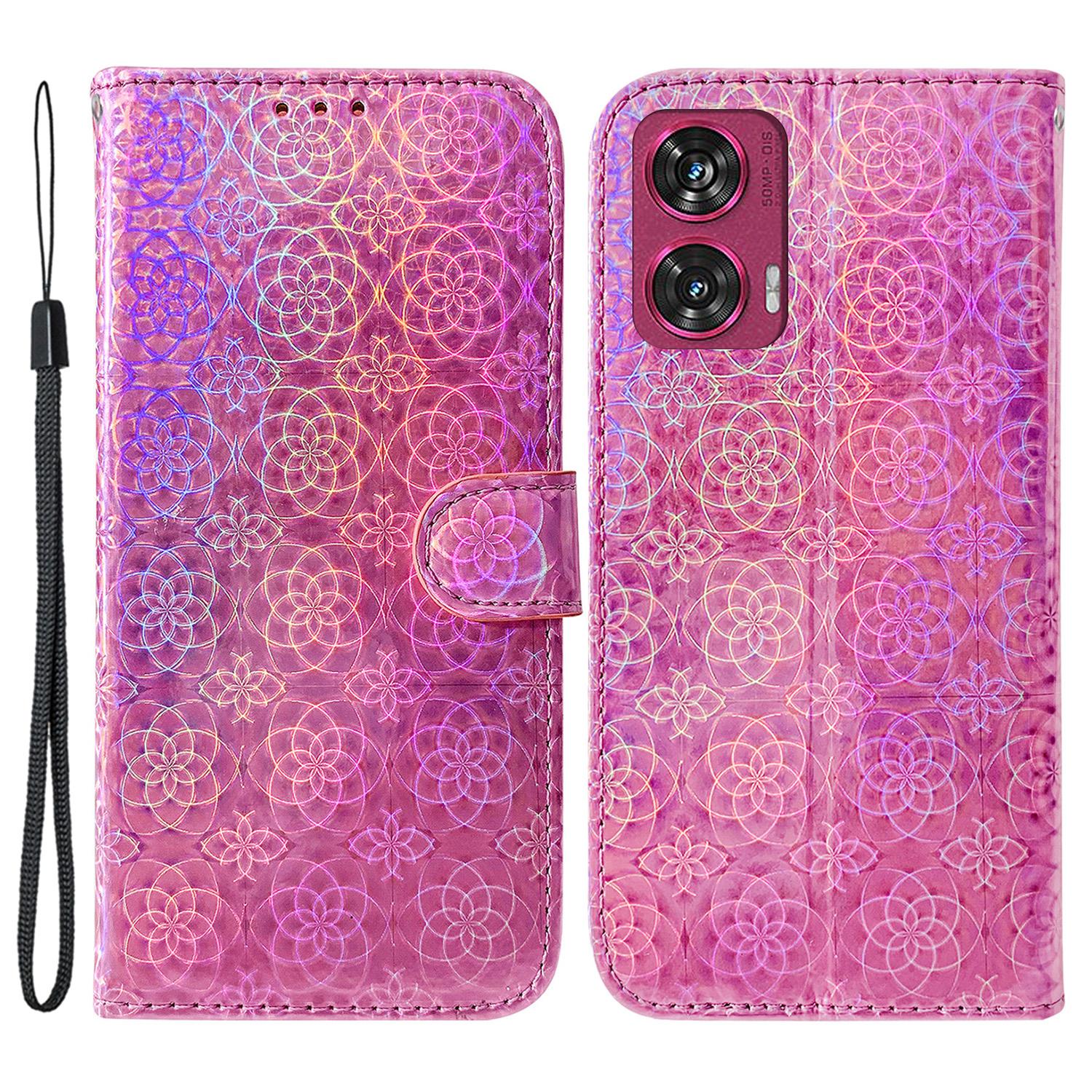 

For Motorola Edge 50 Fusion 5G Phone Case Dazzling Flower PU Leather Phone Cover Pink