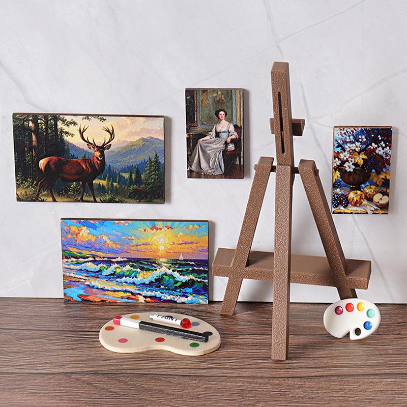 Mini Dollhouse Painting Easel and Palette Ornament - DIY Decorative Scene Accessories