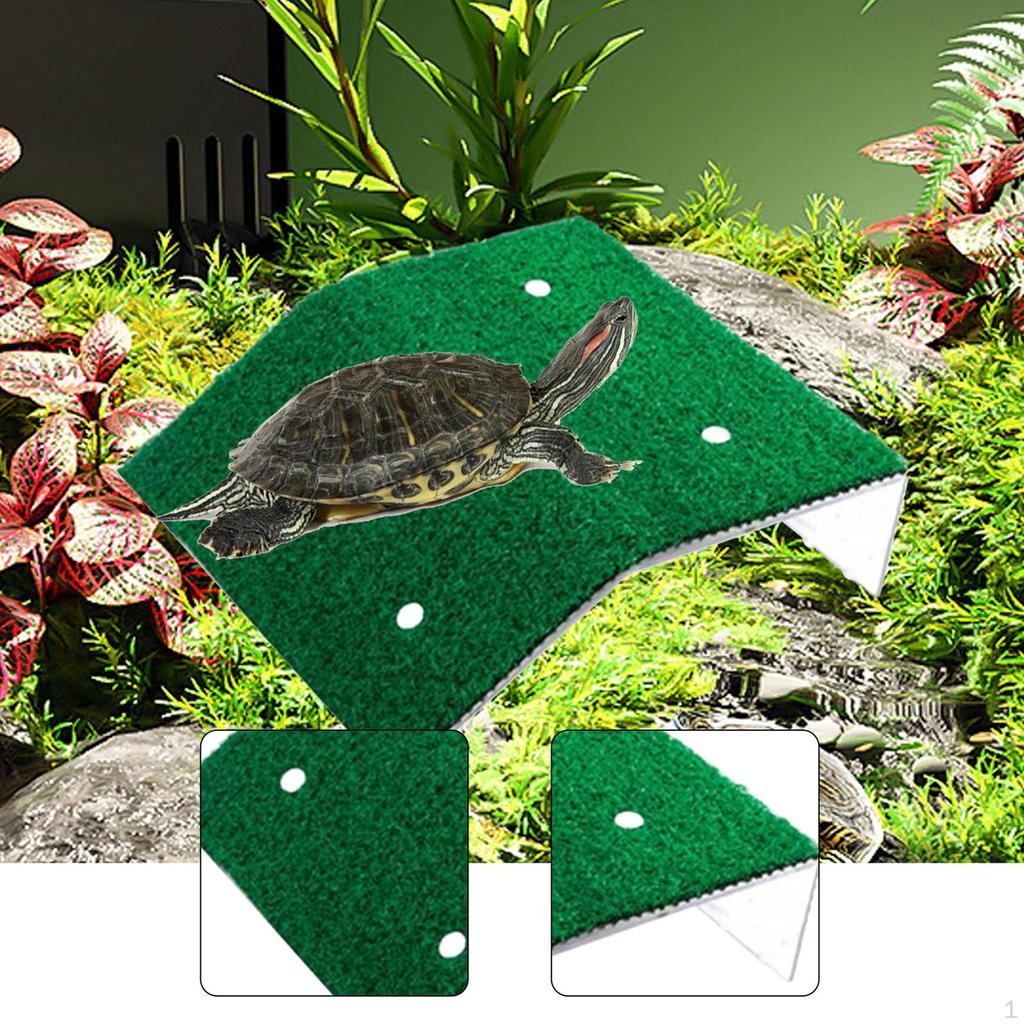 Plateforme de Baignade pour Tortue Reptile Aquarium Échelle Quai pour Tortue Rampe en Gazon Artificiel pour Grenouille Tortue de Terre