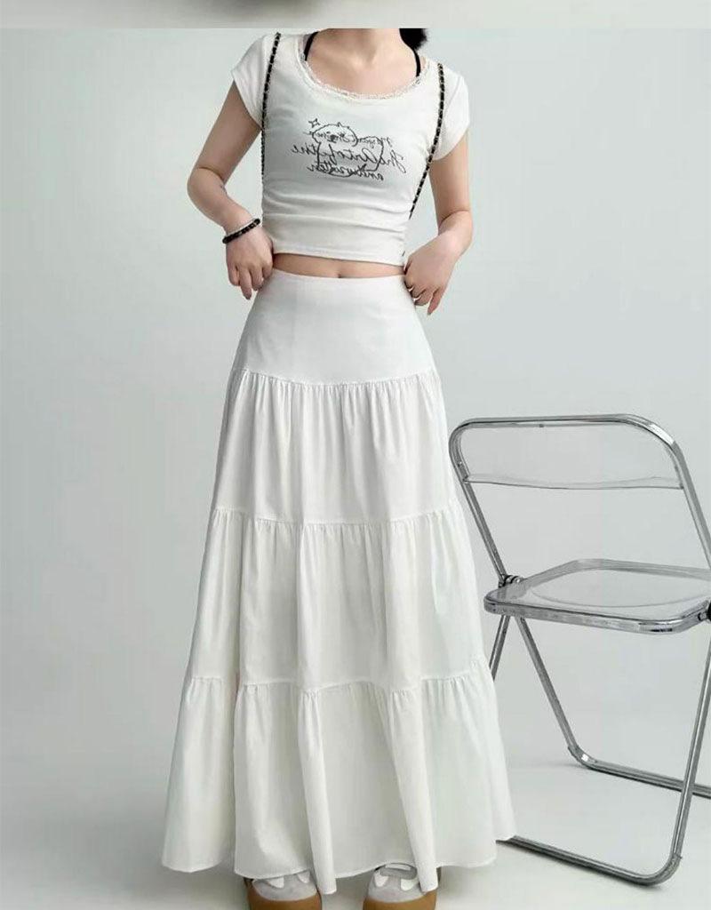 High Waist Pleated A-line Midi Skirt for Women - Summer 2024 To Winter - Slimming Umbrella Design