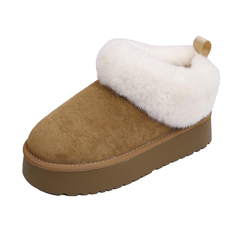 Snow Boots Women's 2025 New Fur Integrated Thick Sole Heightening Short Tube Piled and Thickened Lazy One-pedal Cotton Shoes