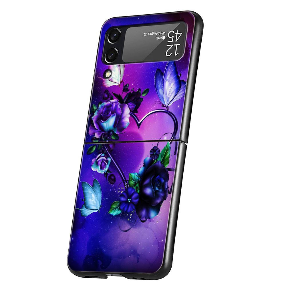 Butterfly Lavender Higan Flower Phone Cover For Samsung Galaxy Z Flip 4 Case Black For Samsung Z Flip 3 5G Hard PC Foldable Bag