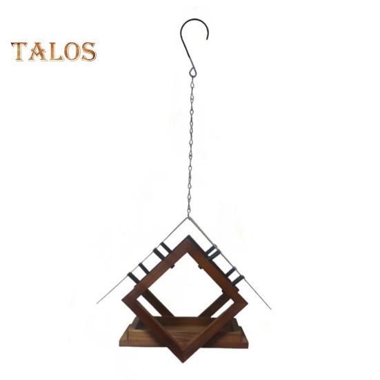 Birds Feeders Outdoor Hanging Wooden Birds Feeder with Weatherproof Metal Roof Wildbird Feeder House for Garden Courtyard Decor