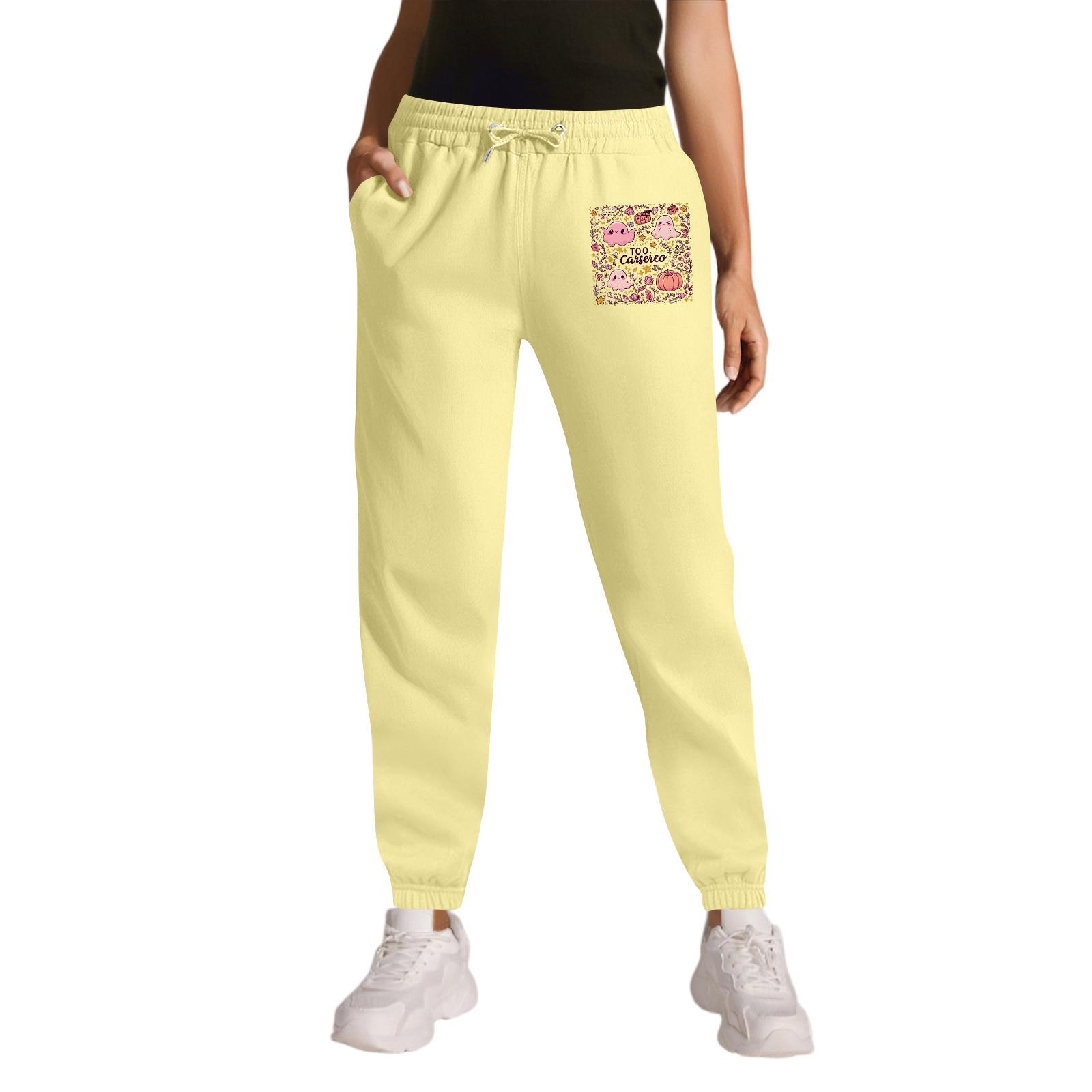 

Женские спортивные брюки с принтом Хэллоуина, карманами на кулиске, повседневные рабочие брюки XL жёлтый