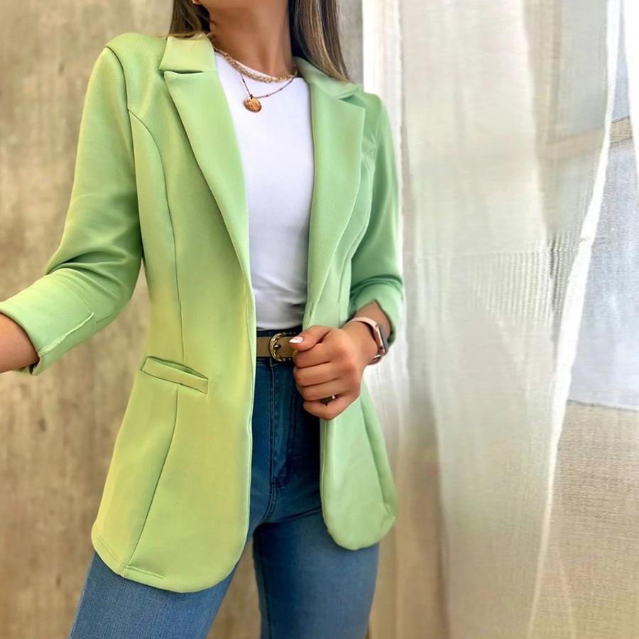 

Осінній суцільний мінімалістичний піджак з довгим рукавом і коміром, піджак, жіноче пальто, одяг XXL світло-зелений колір