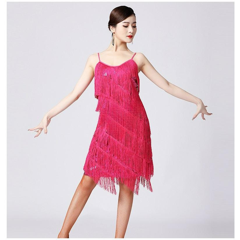 Φούστα με Παγιέτες και Κρόσσια Λατινικών Χορών Φούστα Λατινικών Χορών Λαιμόκοψη V Πάρτι Χορός Φούστα Χορού Κοστούμι Παράστασης Σκηνή