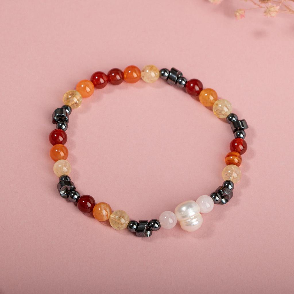 Hematyt, różowy kwarc, perła, cytryn, agat karneol, czerwony agat, bransoletka z kamienia naturalnego