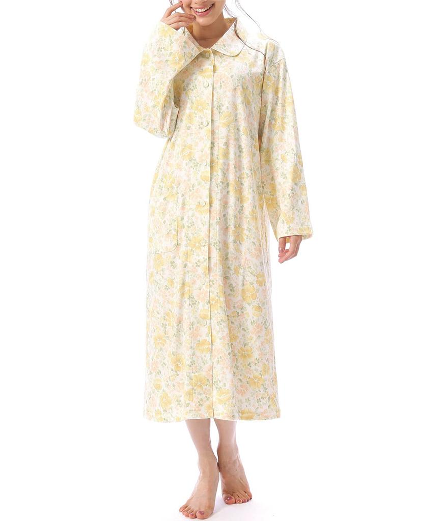 NISHIKI Long Sleeve Nightgown Made In Japan with Made with Smooth Domestically and Long Perfect for Spring and Loungewear Women's Pajamas, 100%