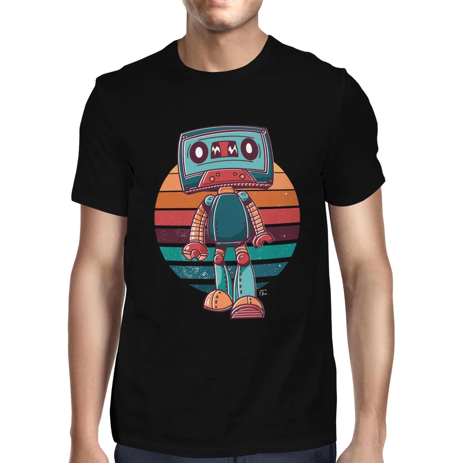 1Tee Mens Robot Cassette T-Shirt S
