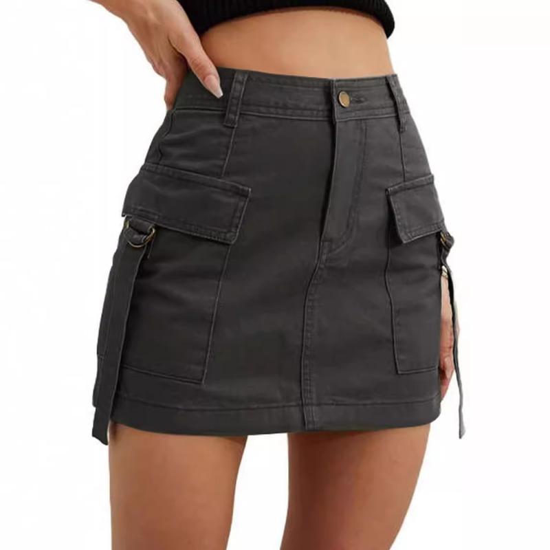 Fashion Summer Women's Short Cargo Skirts Pockets Solid Color Mini Casual Hip Lift Ladies Skirts Ladies Elegant Slim Fit Clothing