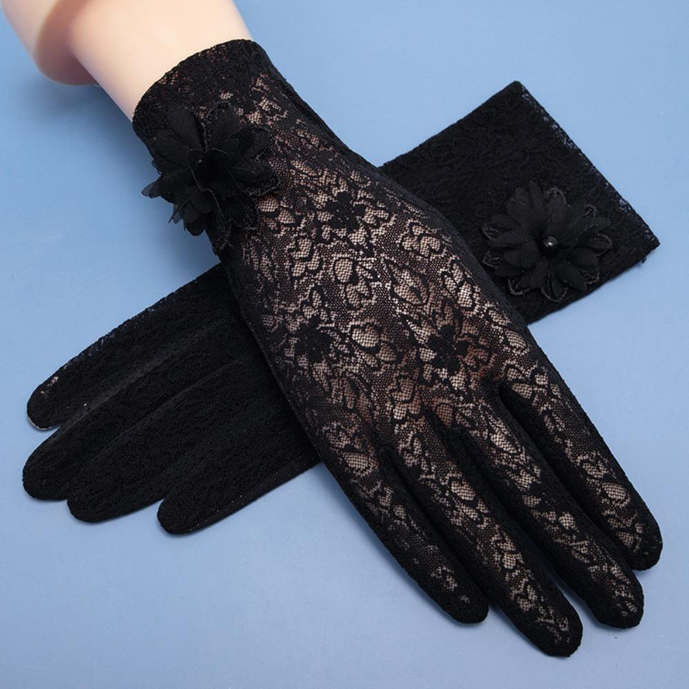 Anti-skid Women Sun Protection Gloves Lace Summer Sunscreen Gloves  Electric Car Driving чёрный