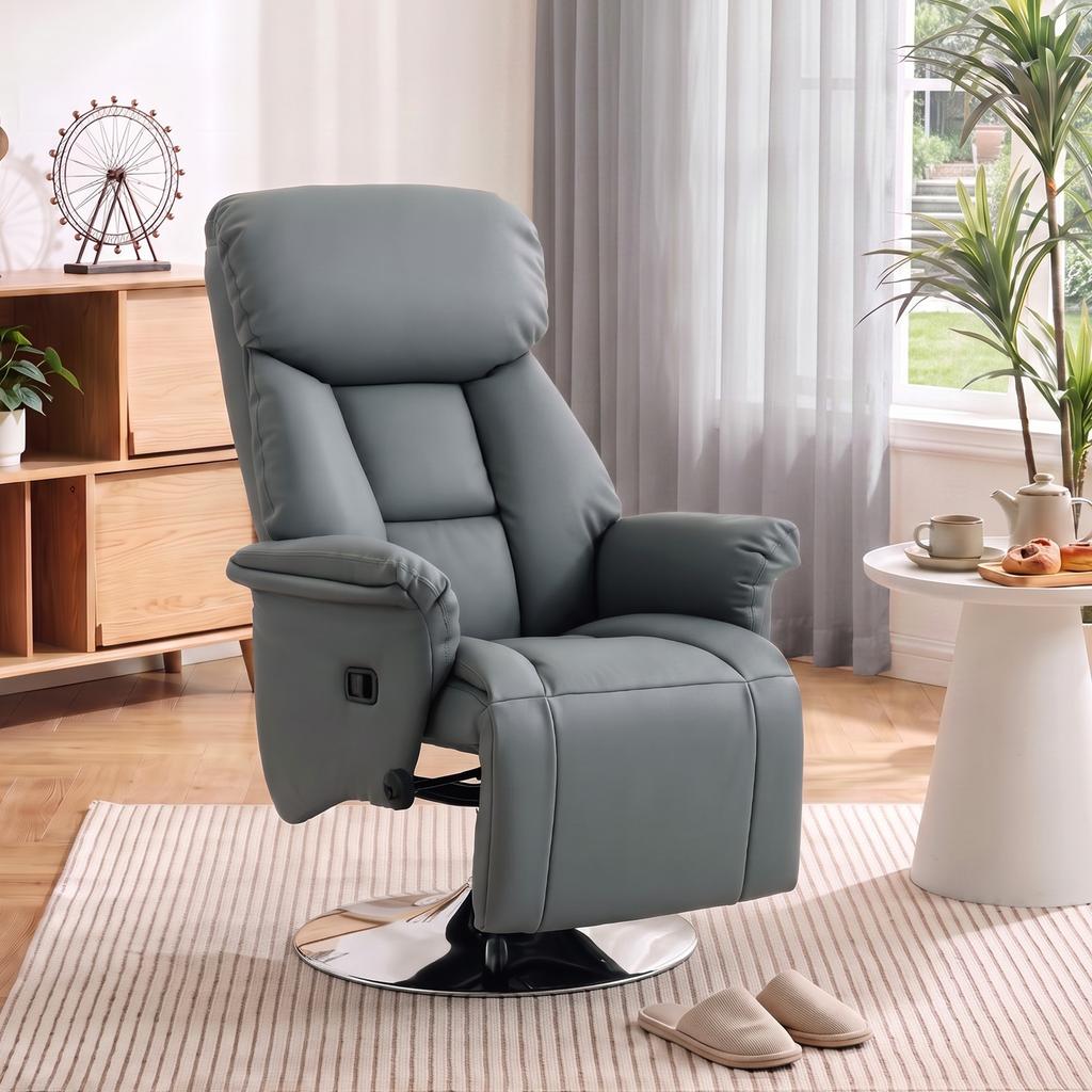 Recliner Armchair, Reclining Function, Leather Look, Footrest, Up To 120 Kg, 78 X 80 X 109 Cm, Grey