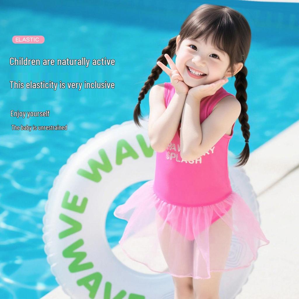 Girls' Strawberry One-Piece Swimsuit with Mesh Skirt - Quick-Drying and Breathable Pink Tankini