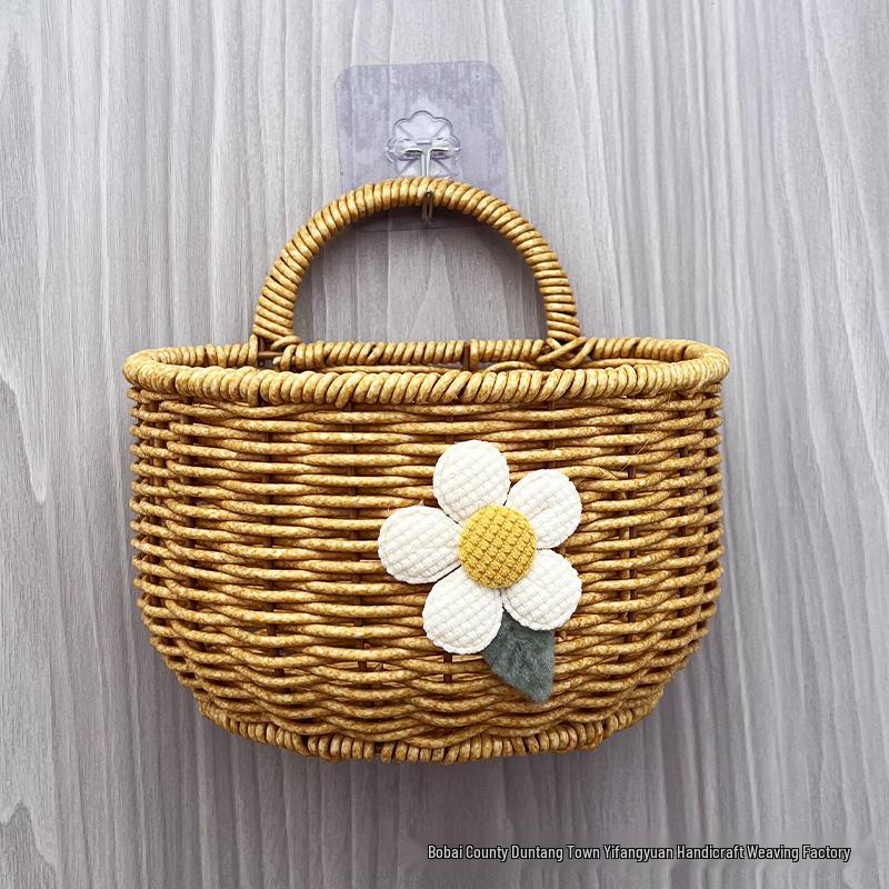 Wall-Mounted Rattan-Style Storage Rack for Kitchen & Bathroom