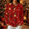 Women's Casual Long Sleeve Christmas Print Button Front Top with Collar and Side Slits