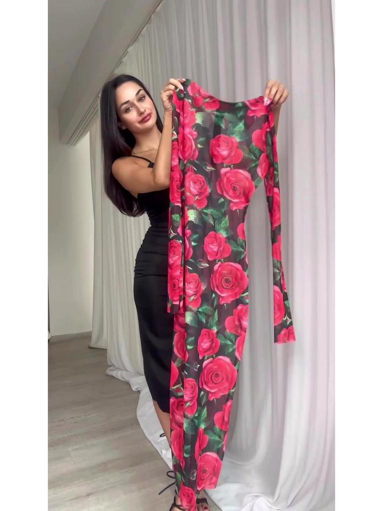 2025 Autumn European Floral Midi Dress In Picture Color
