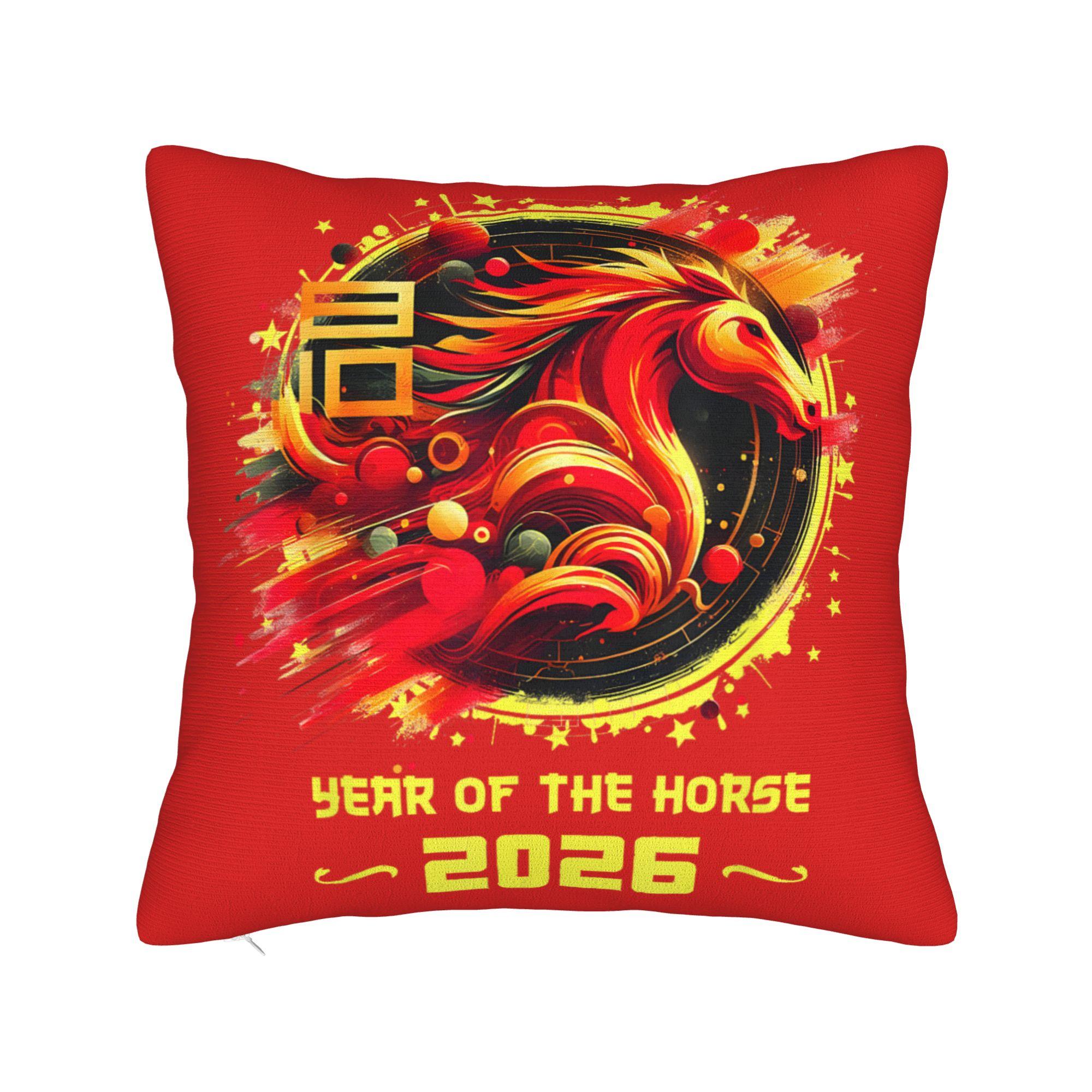 

Year of The Horse 2026 Lunar New Year Chinese New Year 2026 Pillow Case Pillow Cover Pillowcases For Sofa Home Decoration 12x12Inch