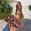 Retro style hand-woven flat-soled sandals women's 2025 summer outer wear new hollowed-out T-buckle Roman sandals