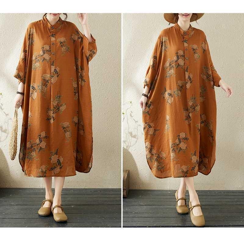 Printed Stand Neck Loose Oversized Vacation Dresses