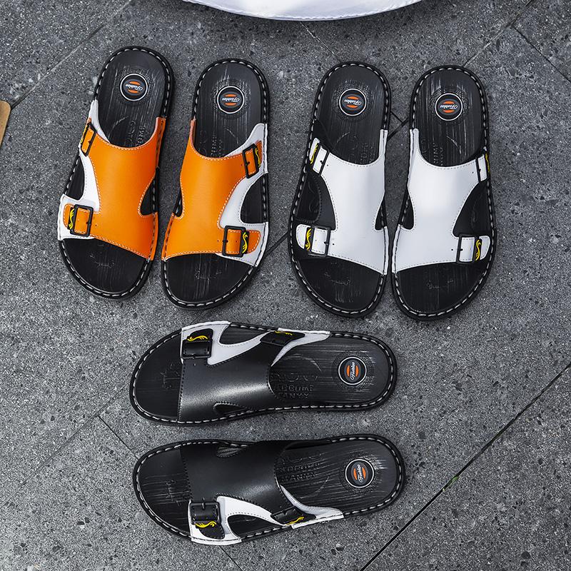 FUQIAO Leather Slippers for Men Summer Hot Sale Slides Male Sandals Beach Outsides Shoes Hombre Sandals Outside Shoes