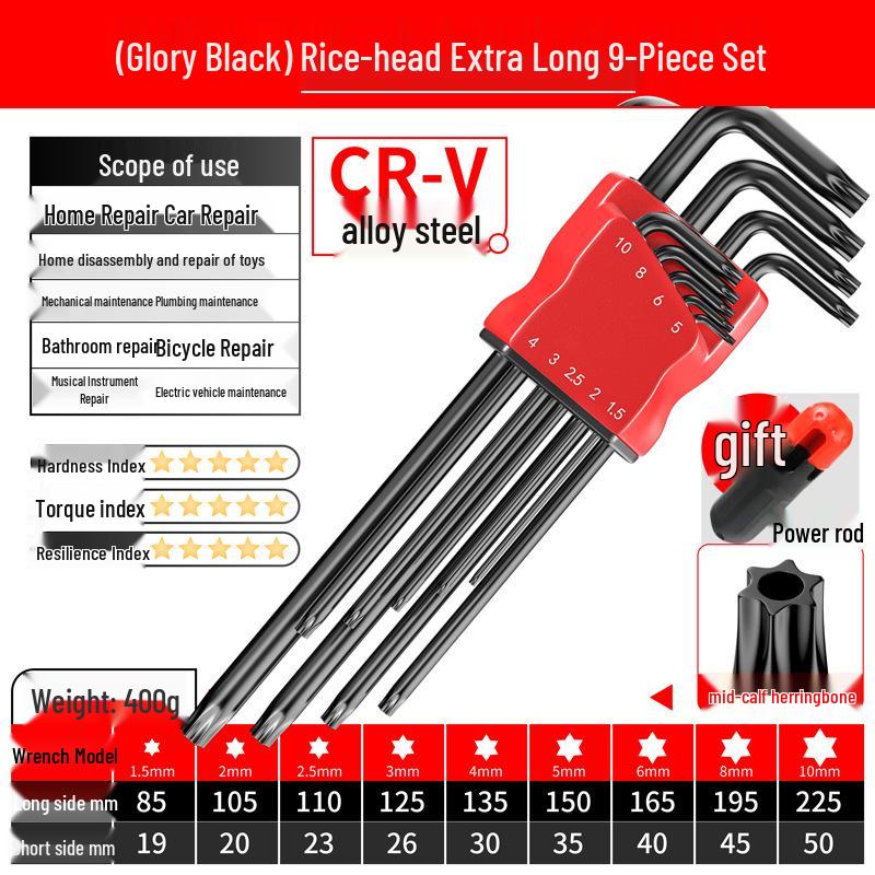 Torx Hex Key Set: 6-Point Screwdriver & Wrench Set with Extended Ball and Flat Head