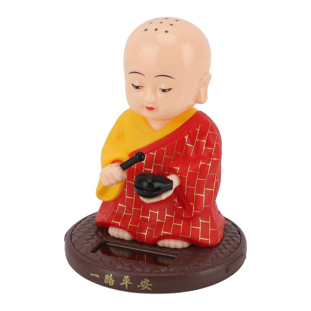 Solar Little Monk Figurine Automatic Head Shaking Decorative Funny Statue Ornament for   Car Dashboard Home