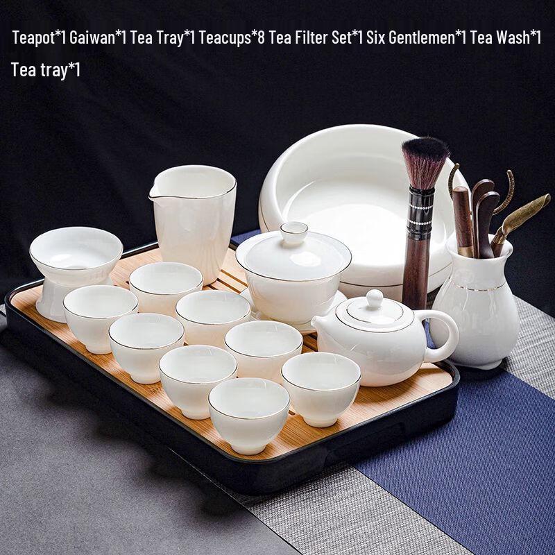Jiakangming Suet Jade White Porcelain Kung Fu Tea Set