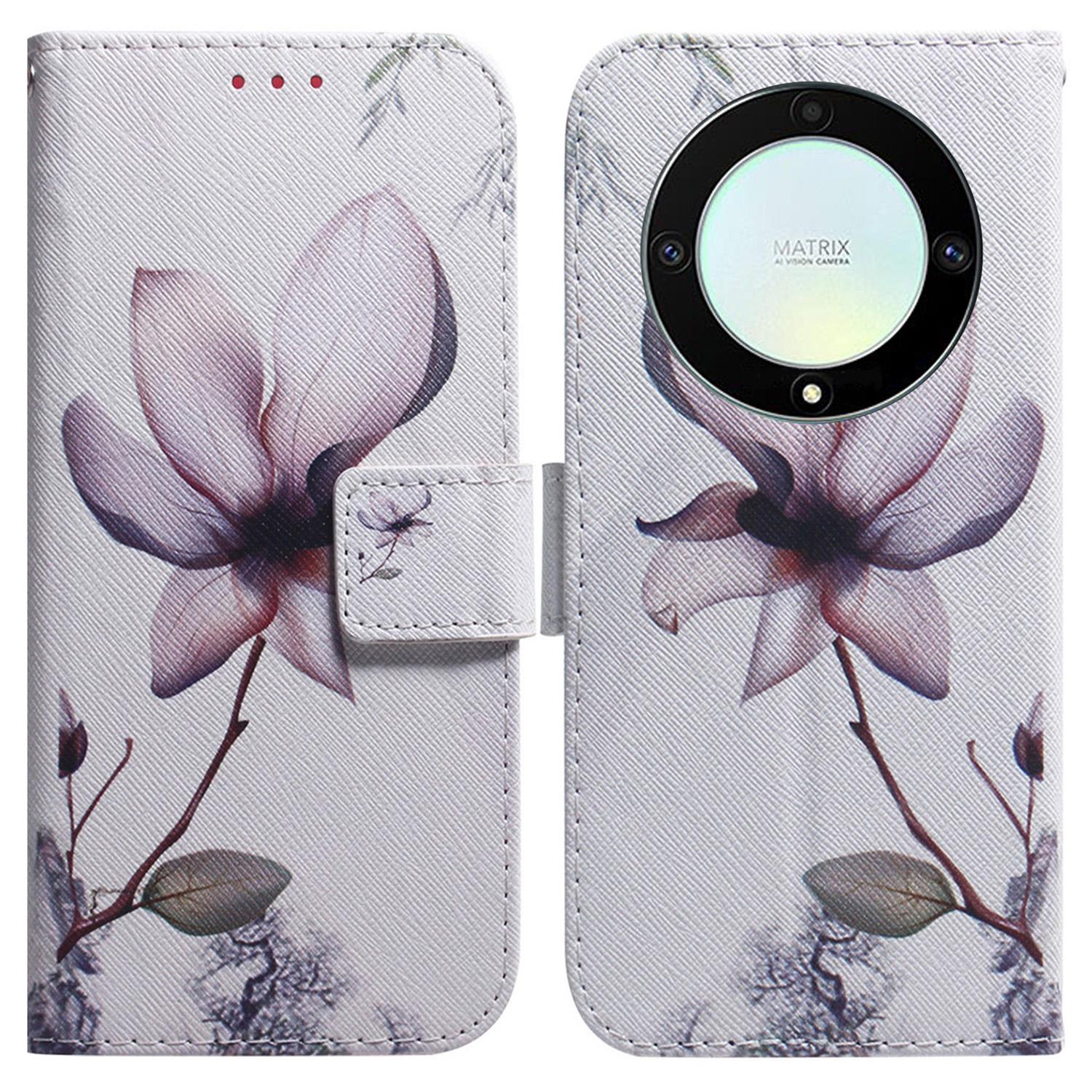 

For Honor X40 5G/X9a 5G/Magic5 Lite 5G Pattern Printing Stand Cover Anti-drop PU Leather Wallet Phone Case Pink Flower