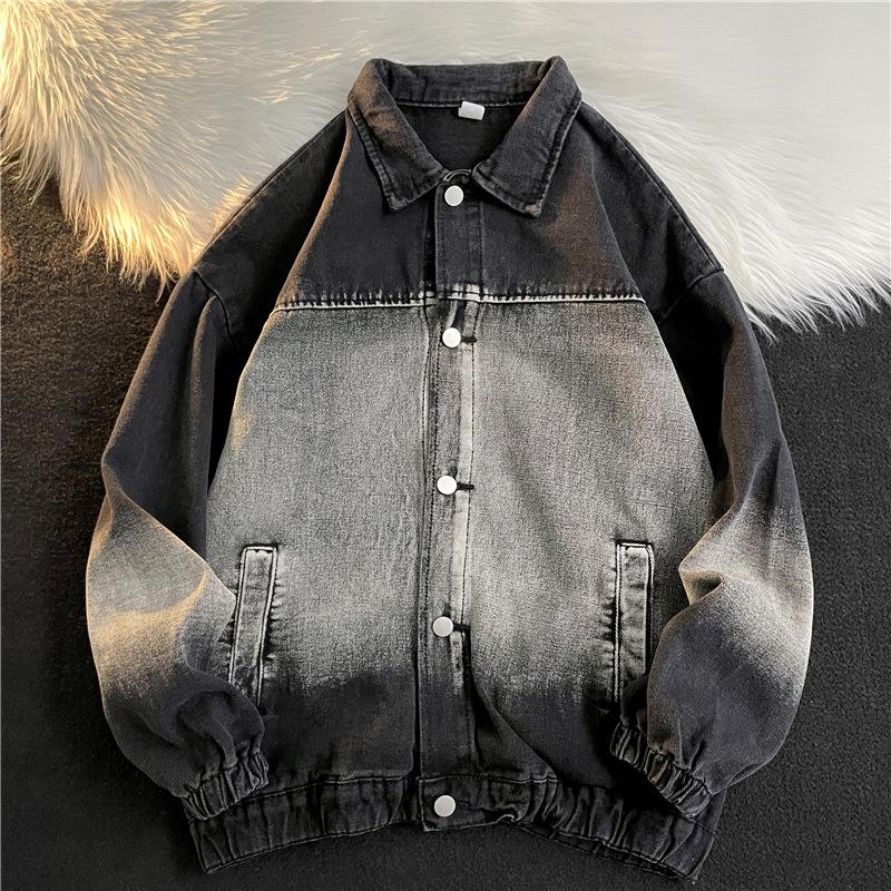 

Spring and autumn new American gradient jeans jacket men ins street Korean trend loose ruffian handsome coat 3XL