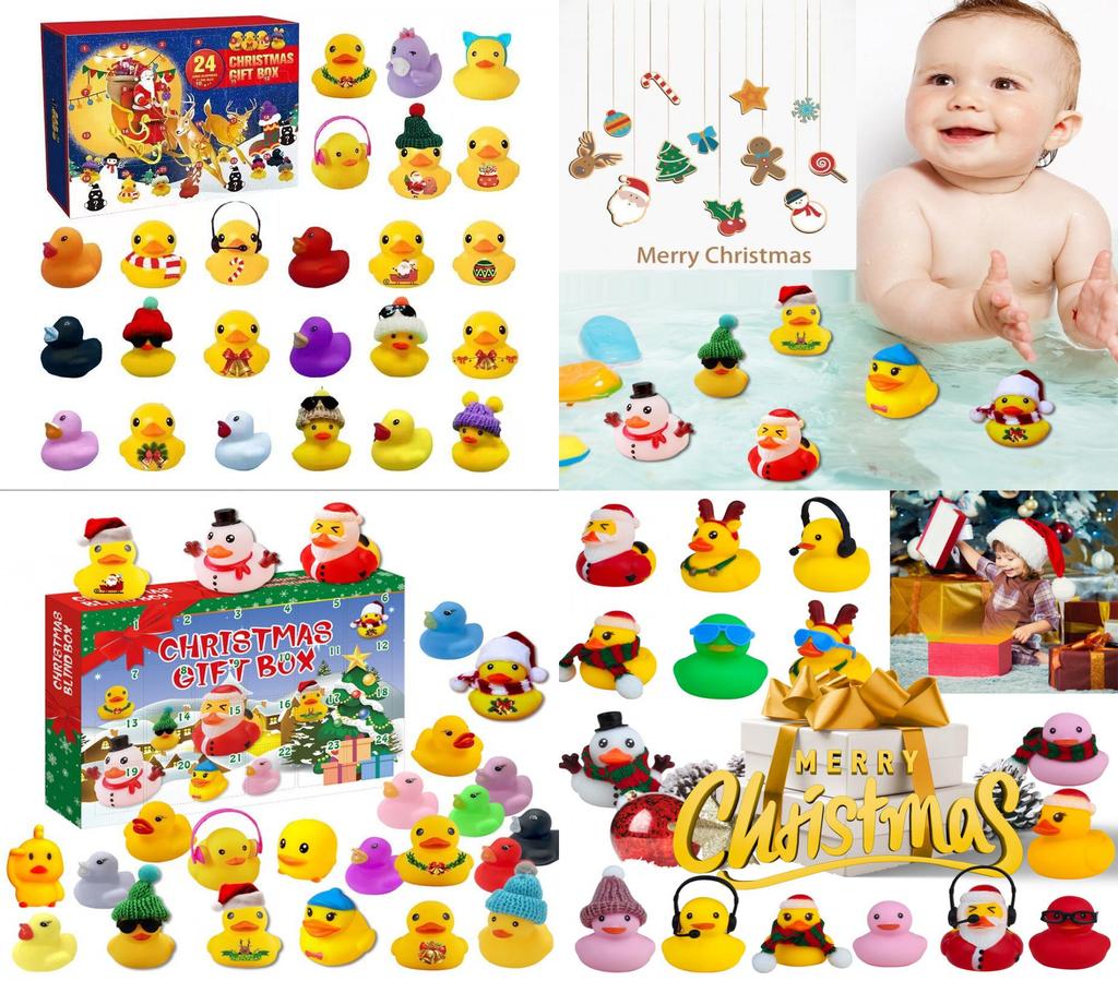 Zabawny 24-dniowy świąteczny kalendarz adwentowy w pudełku niespodzianka, zestaw winylowych zabawek kaczek na świąteczne uroczystości i dla kolekcjonerów