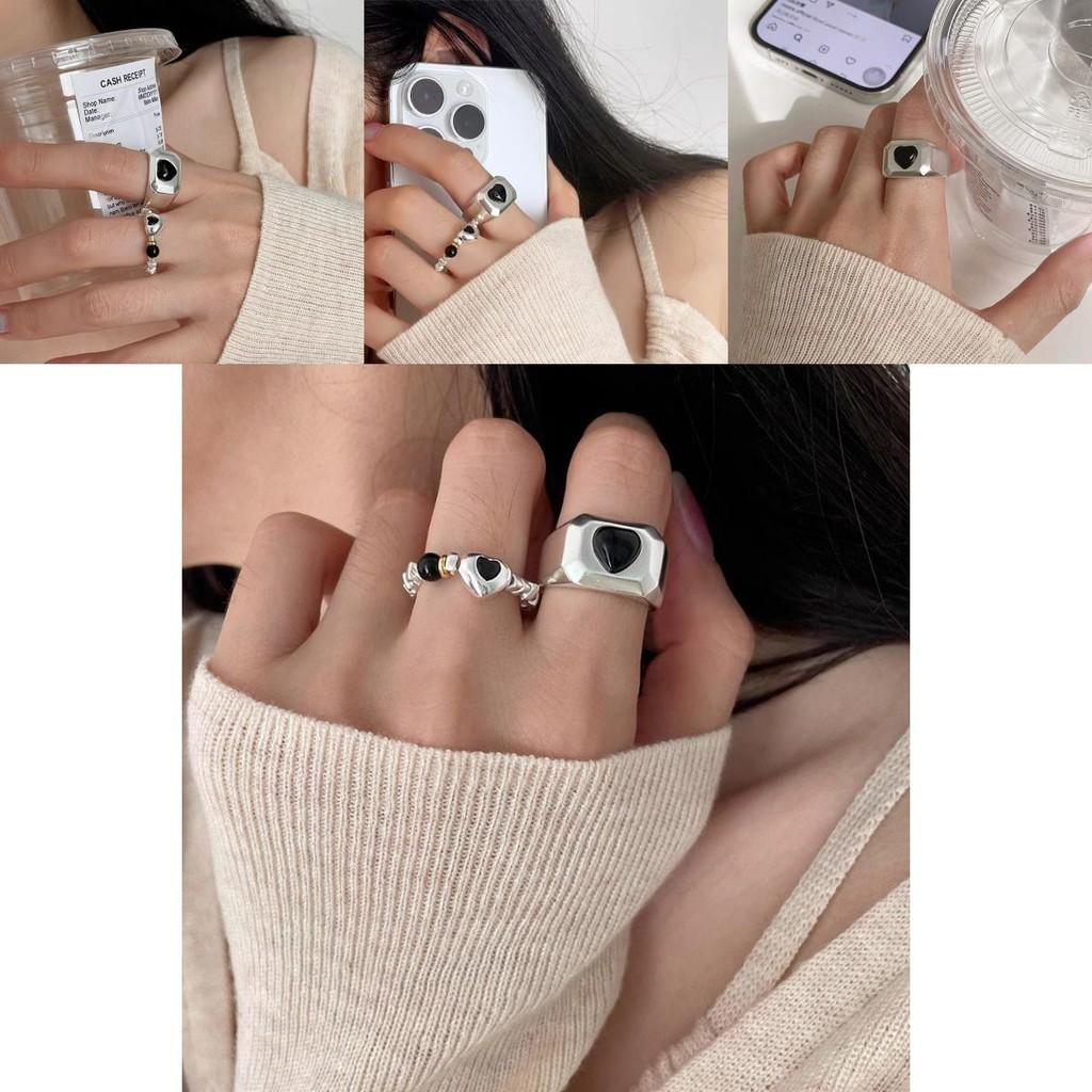 Stylish Black Agate Heart Ring For Women With Simple Elegant Design Adjustable Size