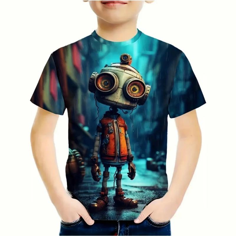 Roupa Infantil Estampa 3D Cool Dazzle Desenho Animado Gráfico Camisetas Modas Streetwear Gola Redonda Manga Curta Camiseta para um Menino