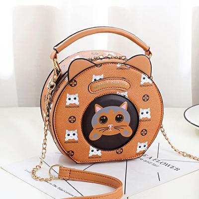 Roztomilá kočičí malá kulatá taška Nová módní kreslená potištěná taška přes rameno/crossbody Dámská luxusní kulatá kabelka
