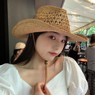 Western Cowboy Panama Hat For Men Women Summer Mesh Breathable Grass Handwoven Straw Hats Fashion Travel Tour Sunscreen Cap