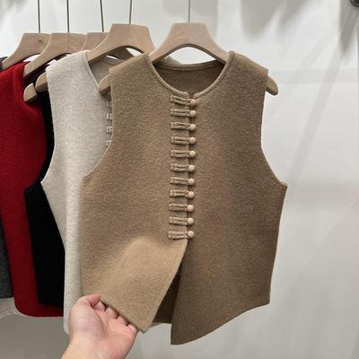 Frühling Herbst Rundhals Einfarbig Knopf Strickjacke Ärmelloser Pullover Strickweste Damenbekleidung Basic Oberteile