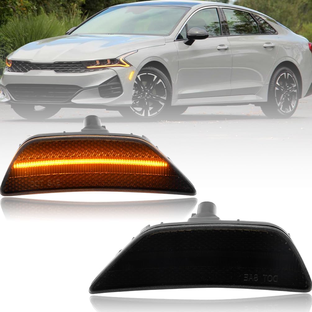 

Светодиодные габаритные огни NJSBYL для 2021 2022 2023 2024 KIA K5 GT-Line EX GT LX LXS Янтарные светодиоды затемненный корпус Боковые габаритные огни Парковочные огни Указатель поворота Smoked Lens, 2021-2023