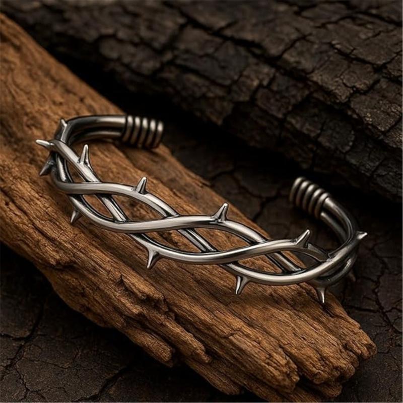 Unique Dark Gothic Thorn Punk Bracelet Stainless Steel Adjustable Closure for Men and Women Gift for Fashion Enthusiasts