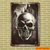 Vintage Gothic Skull Metal Tin Sign Detailed Wall Art with Ornate Frame Dark Fantasy Cathedral Scene Perfect for Home Ba