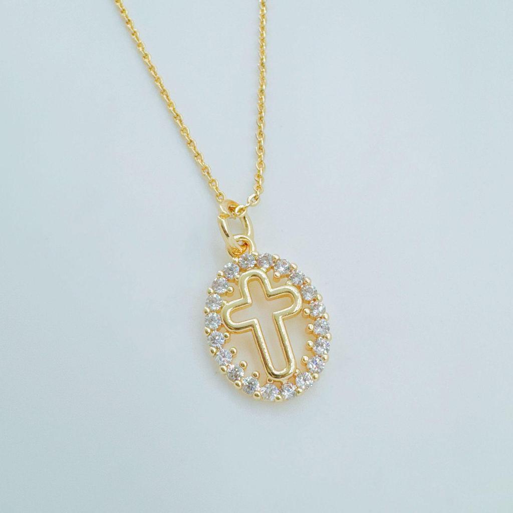 Gold-Plated Heart Cross Necklace - Fashion Sweater Chain for Women