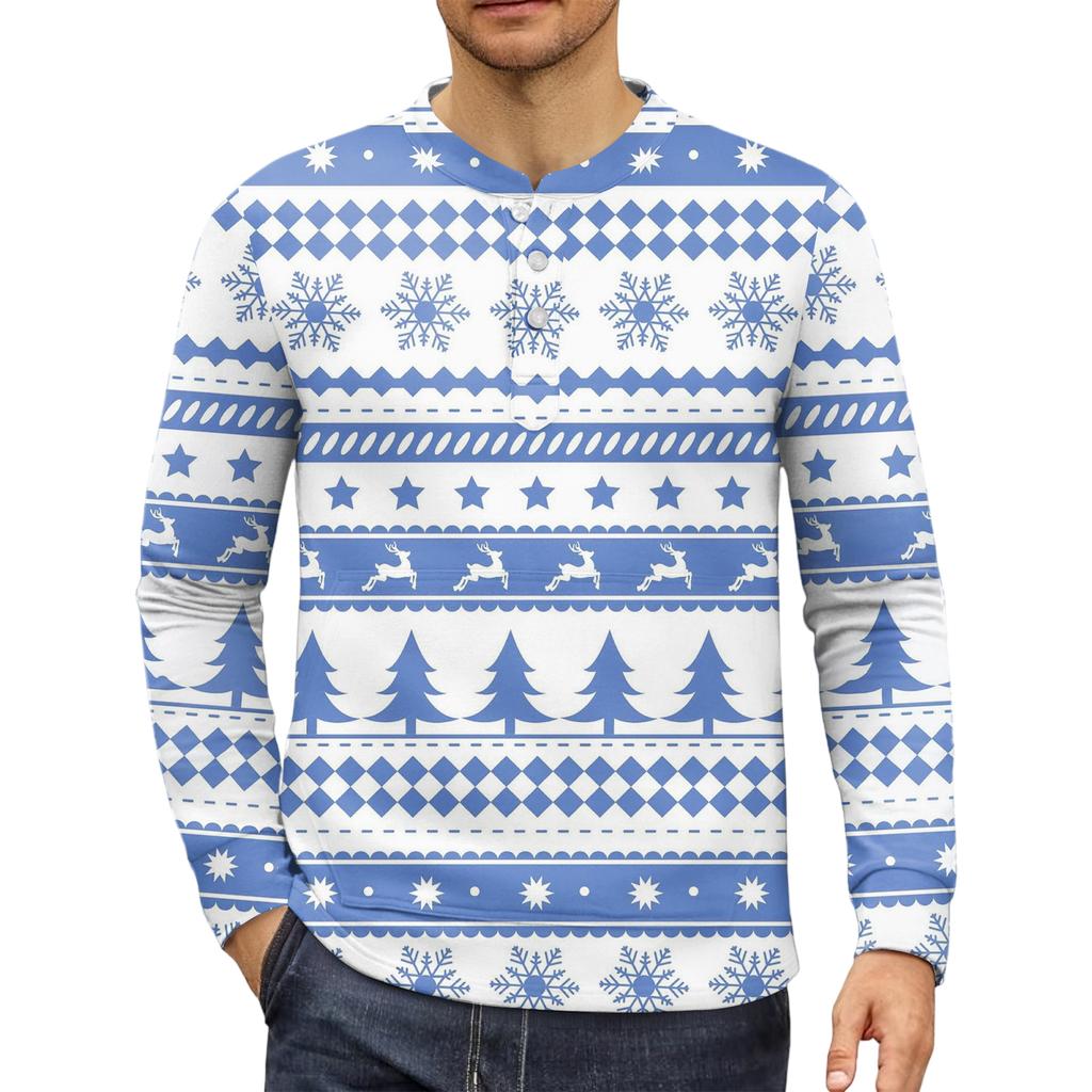 Men's Casual Button-Down Sweatshirt Fashion Printed Long Sleeve Shirt Pullover