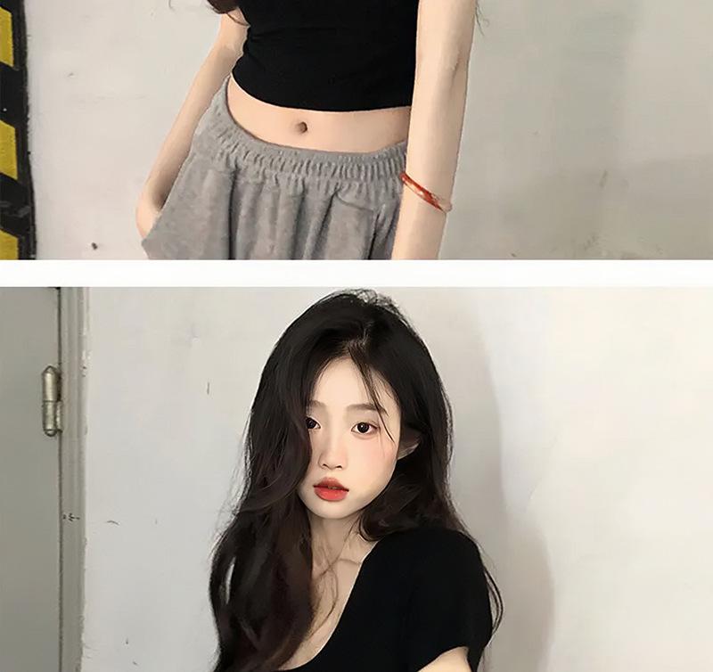 Women's Slim Fit Cotton U-Neck Crop Top - Spring/Summer Short Sleeve Tee