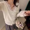 Spring and Autumn Interior Chic Short Lace V-Neck Bottom Design Slim-fit Knitted Cardigan Top Women's Hair