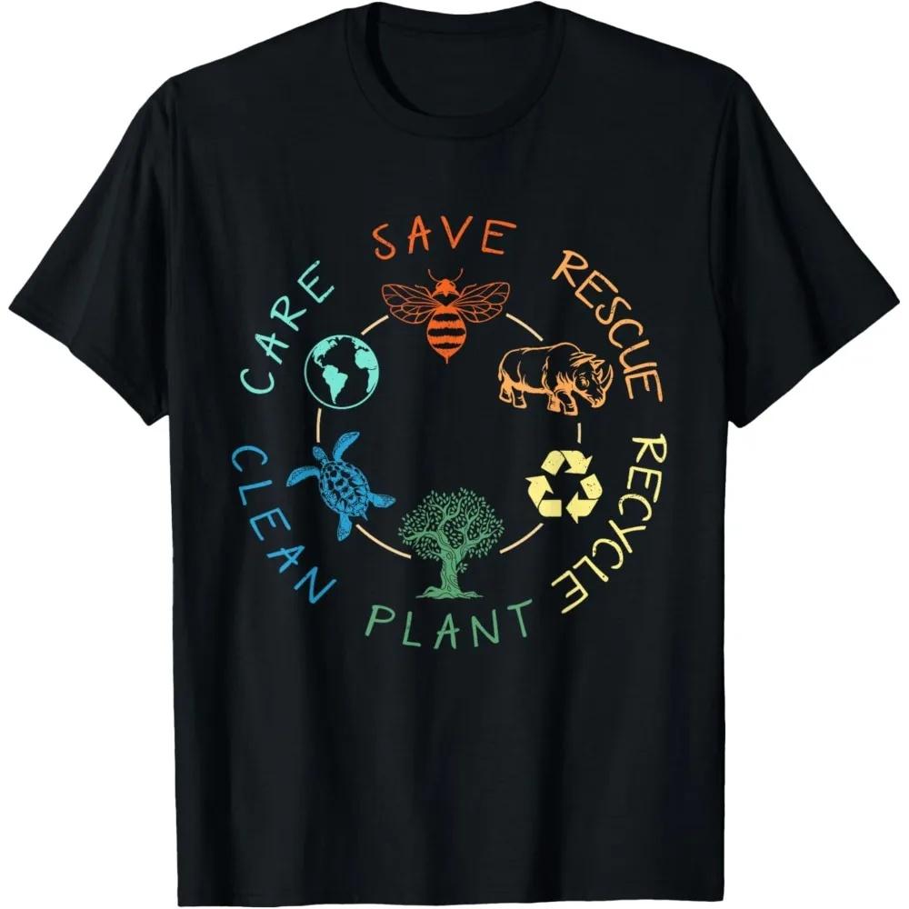 Eco Friendly Save Bees TShirt Rescue Animals Recycle Plastic Earth Day Tee Cotton Sustainable Fashion Wildlife Conservation Tops