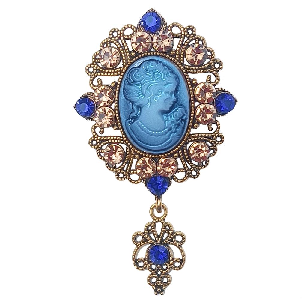 Vintage Queen Cameo Brooch Pin - French-Inspired Fashion with Sparkling Rhinestones, Elegant Alloy Design for Casual Attire