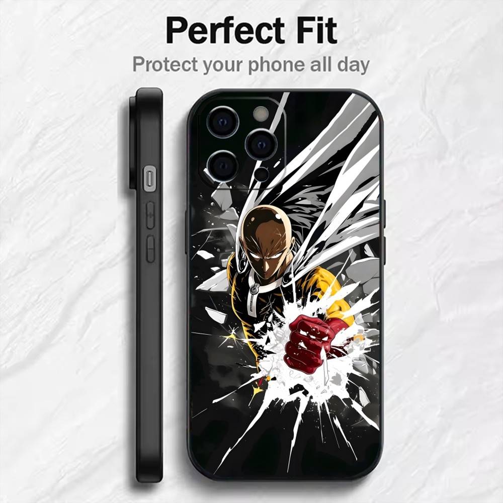 

Чехол для телефона S-Сайтама O-Один Ударный Капюшон Лысый Для iPhone17,16,15,14,13,12 Plus,Max Мягкий Силикон Черный Чехол iPhone14Plus